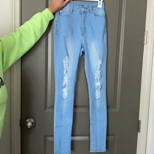 Light washed high waisted distressed jeans